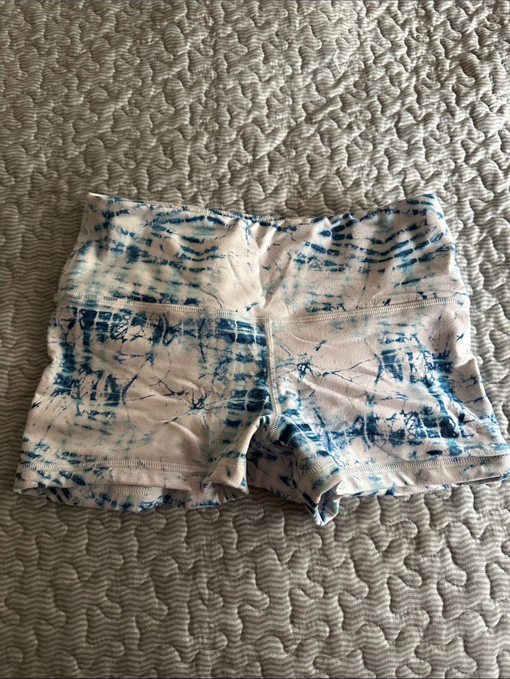Fleo Women's Blue and White Tie-Dye High-Waist Bike Shorts